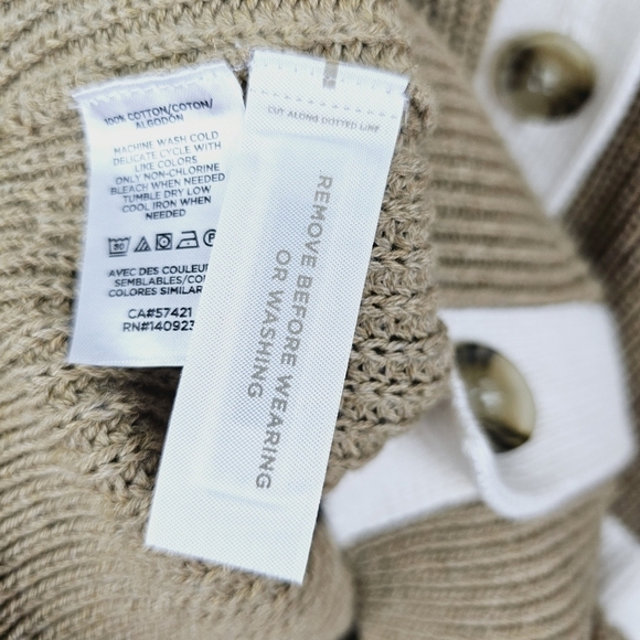 Loft #592073 Tipped Boyfriend Sweater Cardigan NWT Tan/Brown and Cream, size XS - Picture 10 of 11